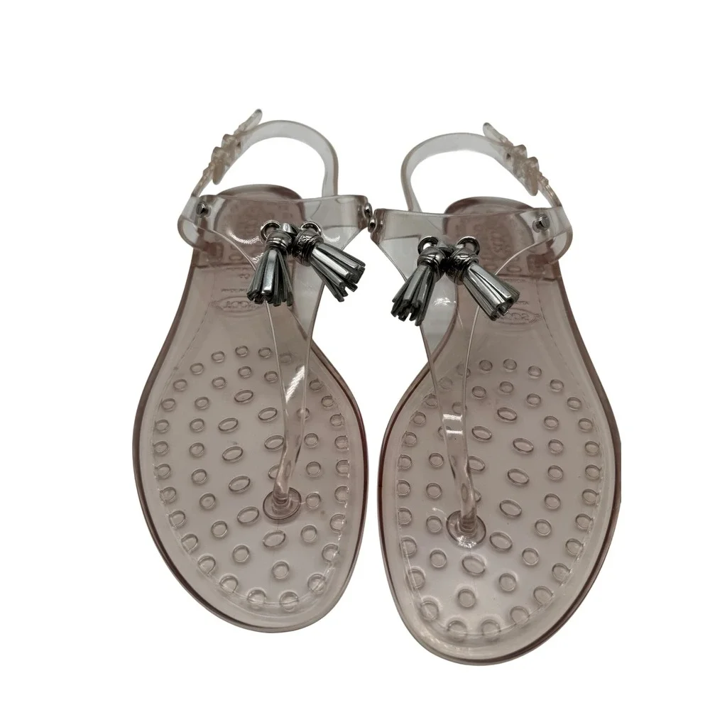 Tod's Jelly Sandals Womens 40 | 10 Grey New Tassel Slingback Thong PVC